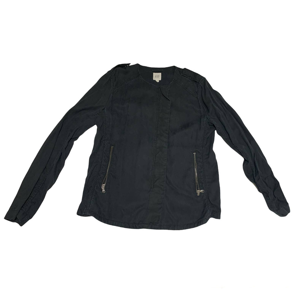 GAP Jacket Mono Tencil Size Large Zip Up Black Multiple Pockets